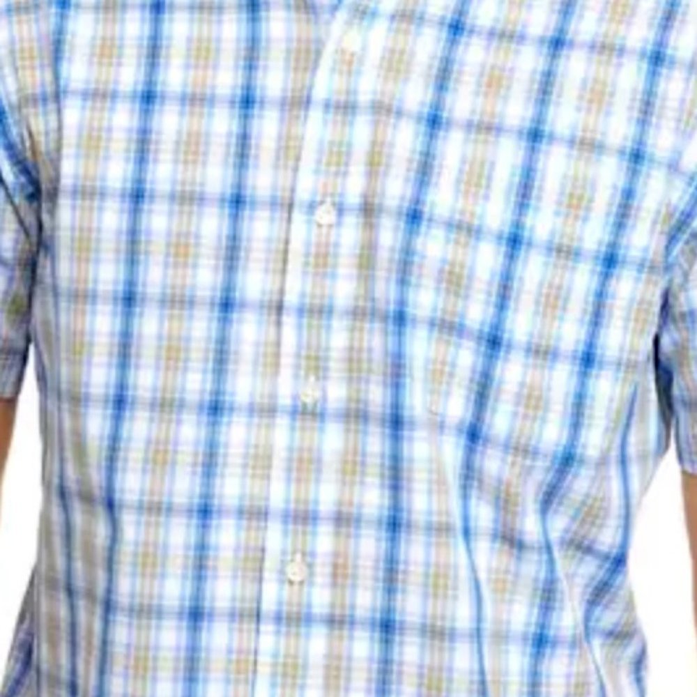Easy Care Short Sleeve Poplin Plaid Woven Shirt